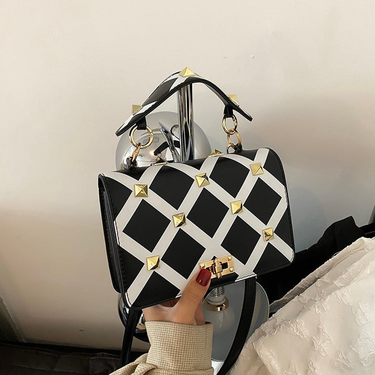 "Sac à main femme rivets bicolore élégant - vue d&