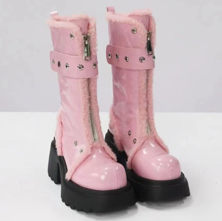 "Bottes hiver femme fourrées semelles épaisses - vue de dos"