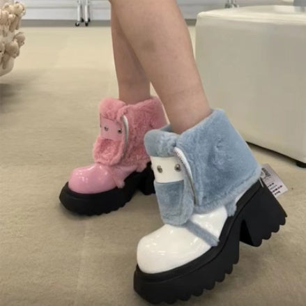 Bottines Femme Fourrées Hiver - Bottes Chaudes à Semelles Épaisses