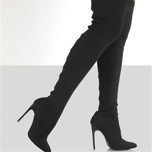 Women's High-heel Knit Over-knee Boots