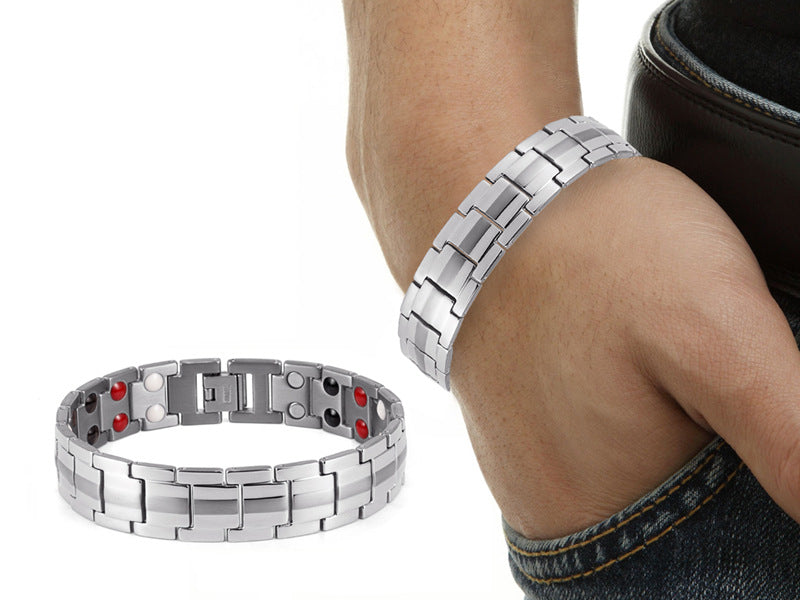 Bracelet magnétique homme - Vue latérale acier inoxydable