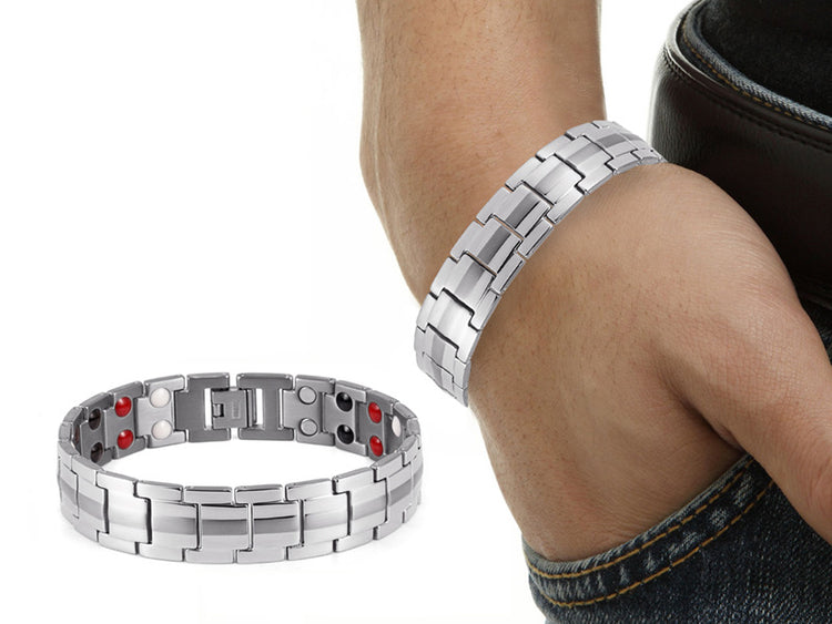 Bracelet magnétique homme - Vue latérale acier inoxydable
