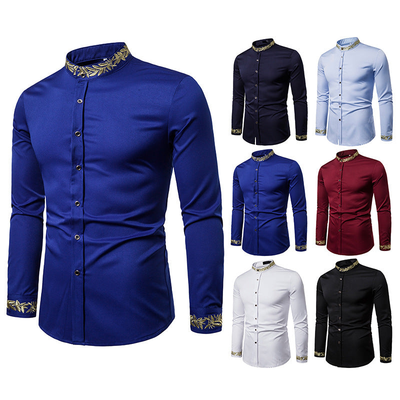 "Chemise homme col mao blanc - Vue de face slim fit"