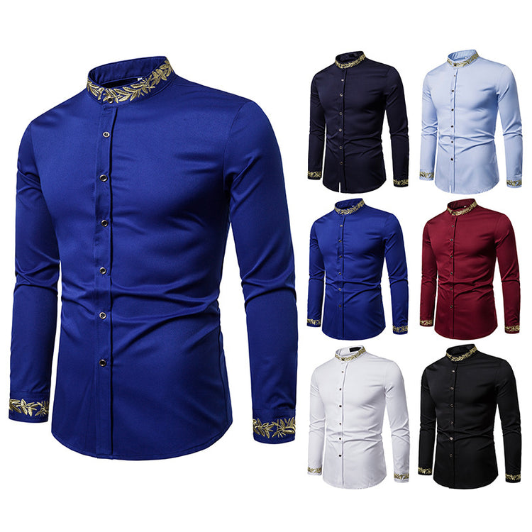  "Chemise homme col mao blanc - Vue de face slim fit"