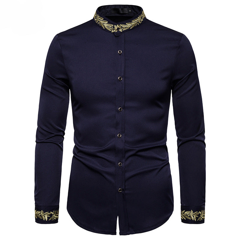 "Chemise col mao bordeaux - Détail boutons cardigan"