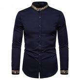 "Chemise col mao bordeaux - Détail boutons cardigan"