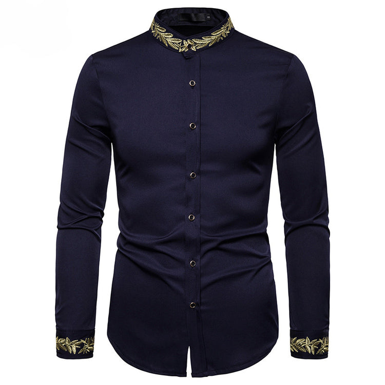 "Chemise col mao bordeaux - Détail boutons cardigan"