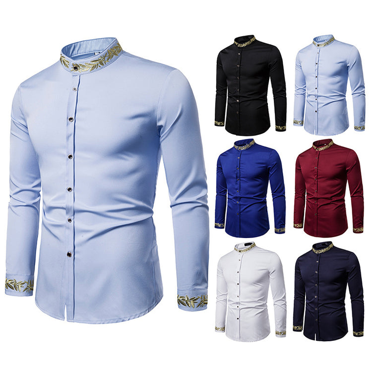 "Chemise homme manches longues col mao - Vue latérale"