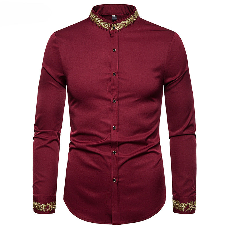  "Chemise slim fit col mao - Vue portée casual chic"