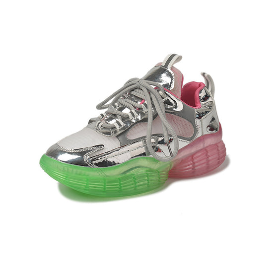 Baskets Montantes Femme Laser Dad - Chaussures Argentées Tendance