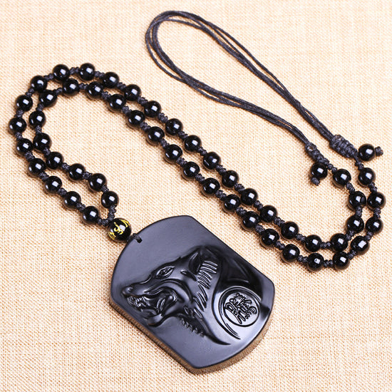 Collier obsidienne noire loup - Pierre naturelle protection énergétique vue principale