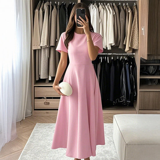 Womens Solid-Color Casual Elegant Short-Sleeve Maxi Dress