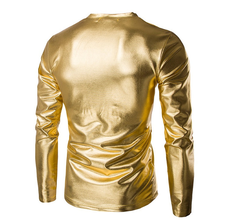 "Vue arrière veste bomber homme dorée - coupe ajustée soirée"