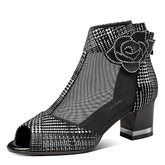 Color Block Thick Heel Sandals Mesh Fish Mouth Sandals Stiletto Boots High Heels