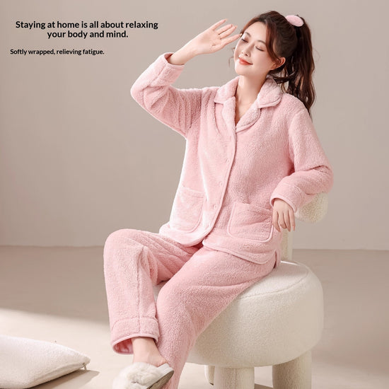 New AutumnWinter Womens Coral Fleece Pajama Set
