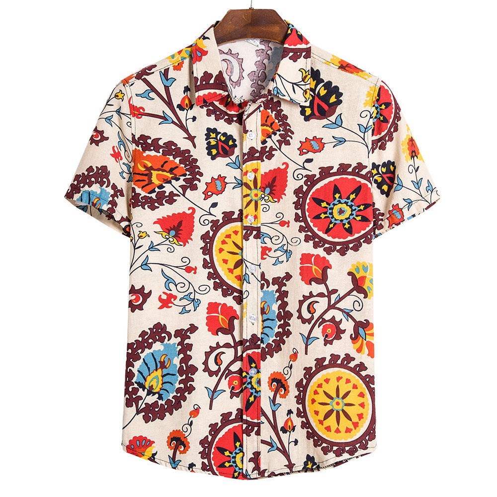 Chemise ethnique col mao - Détail tissu lin naturel respirant