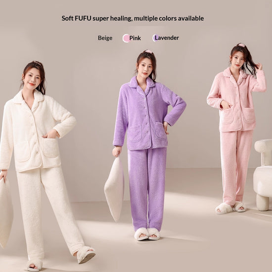 New AutumnWinter Womens Coral Fleece Pajama Set
