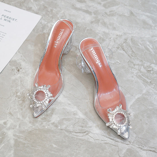 Escarpins Femme Transparents Strass - Talons Hauts Cristaux & Nœud