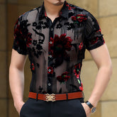 
"Détail col pointu chemise homme soie - finitions raffinées soirée"