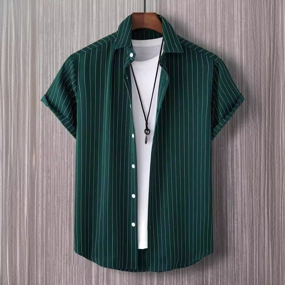 Chemise homme rayures manches courtes - Vue de face coupe ample casual été