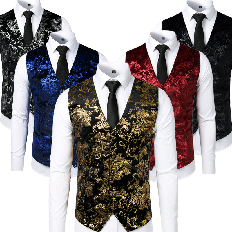 Gilet homme doré cérémonie - Vue latérale coupe slim ajustée