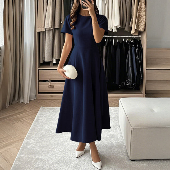 Womens Solid-Color Casual Elegant Short-Sleeve Maxi Dress