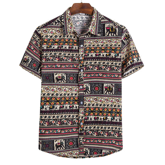 Chemise homme africaine lin - Vue de face col mao style ethnique