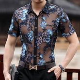 Zoom tissu soie transparent chemise homme - texture légère été"