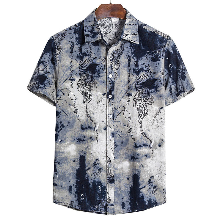 Chemise africaine col mao - Détail motif traditionnel manches courtes